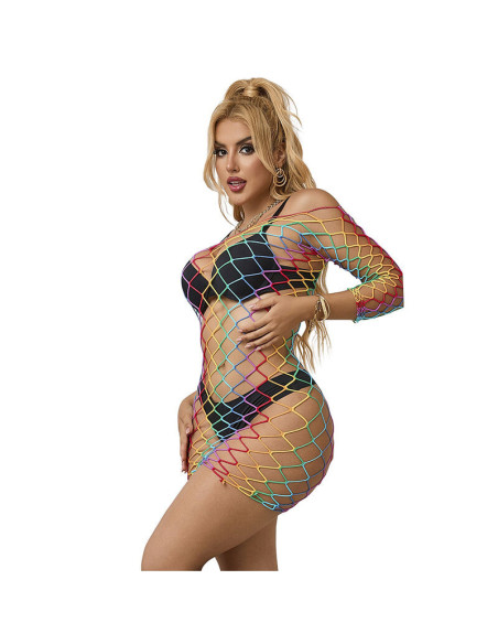 SUBBLIME - 952426 RAINBOW LONG SLEEVE FISHNET DRESS ONE SIZE