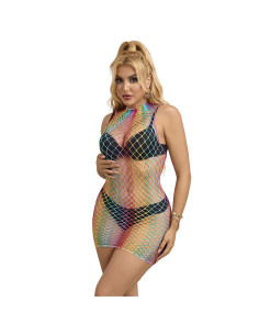 SUBBLIME - 952433 RAINBOW HIGH NECK SLEEVELESS FISHNET DRESS ONE SIZE