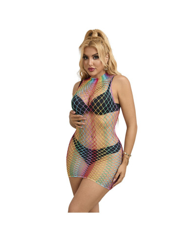 SUBBLIME - 952433 RAINBOW HIGH NECK SLEEVELESS FISHNET DRESS ONE SIZE