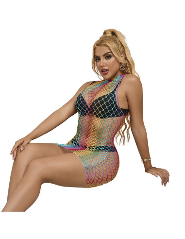 SUBBLIME - 952433 RAINBOW HIGH NECK SLEEVELESS FISHNET DRESS ONE SIZE