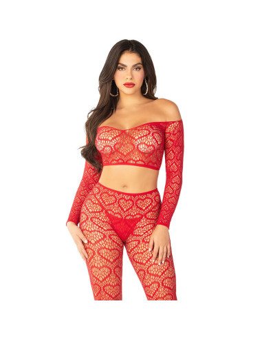 LEG AVENUE - CROP TOP STOCKINGS RED ONE SIZE