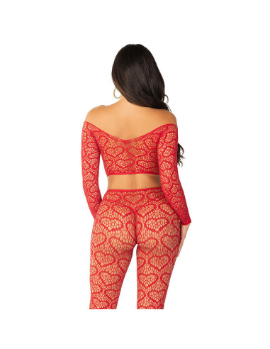 LEG AVENUE - CROP TOP STOCKINGS RED ONE SIZE