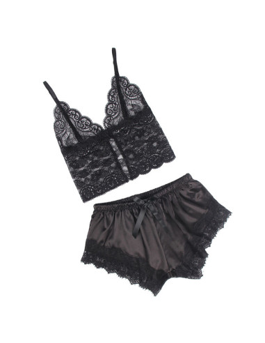 SUBBLIME - 953942 CASUAL SILK NIGHTGOWN LACE PANTS BLACK L-XL