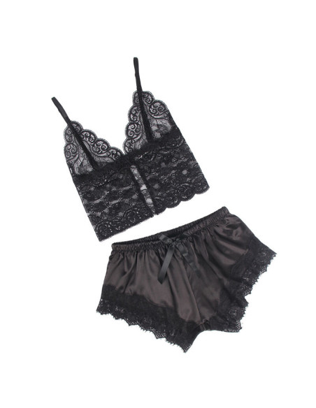 SUBBLIME - 953942 CASUAL SILK NIGHTGOWN LACE PANTS BLACK L-XL