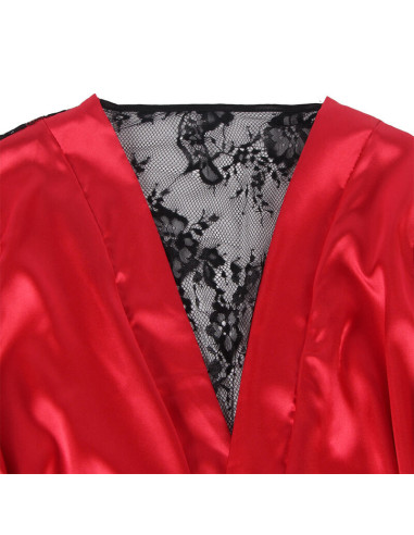 SUBBLIME - 954017 LACE SHEER BACK CAMISOLE THONG RED-BLACK S-M