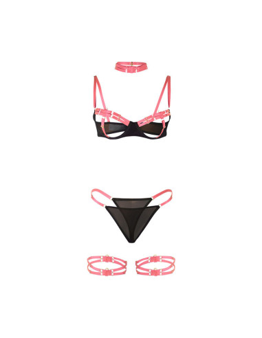 SUBBLIME - 955304 BRA SET WITH NECKLACE AND LEG DETAILS FLUORESCENT PINK L-XL