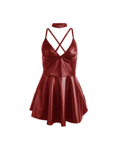 SUBBLIME - 955397 DRESS WITH BURGUNDY LEATHER STRAPS S-M