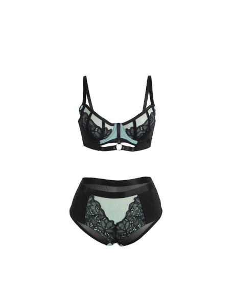 SUBBLIME - 955557 GREEN PATENT LEATHER MESH ZIPPER BRA SET S-M