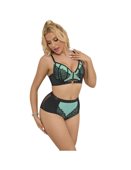 SUBBLIME - 955564 GREEN PATENT LEATHER MESH ZIPPER BRA SET L-XL