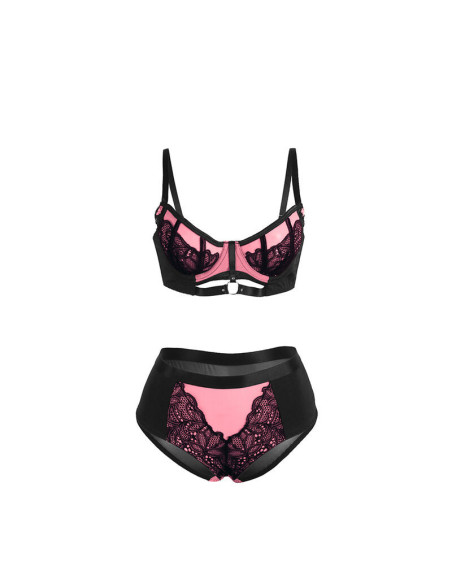 SUBBLIME - 955588 PINK PATENT LEATHER MESH ZIPPER BRA SET L-XL