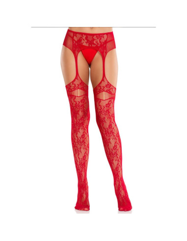 LEG AVENUE - LACE STOCKINGS WITH GARTERS RED