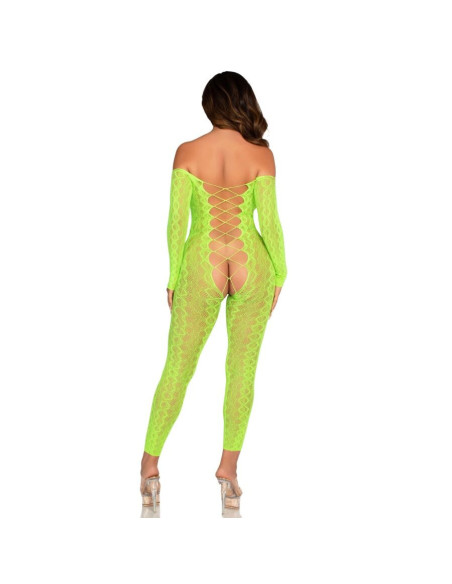 LEG AVENUE - CROTCHLESS BODYSTOCKING EXOTIC SNAKE LACE NEON GREEN