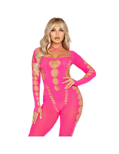 LEG AVENUE - PINK OPEN BACK BODYSTOCKING ONE SIZE