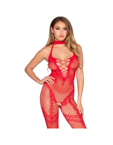 LEG AVENUE - 89336 CROTCHLESS BODYSTOCKING RED - ONE SIZE