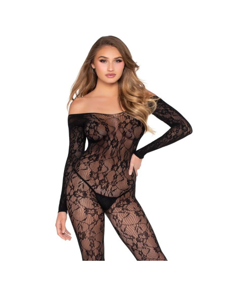 LEG AVENUE - 89366 LACE LINGERIE BODYSTOCKING BLACK - ONE SIZE