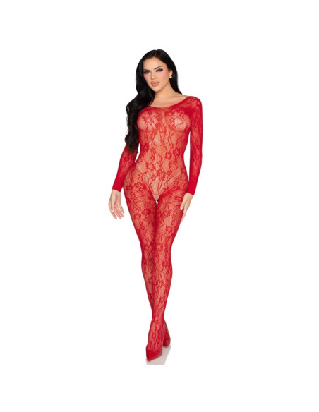 LEG AVENUE - 89366 LACE LINGERIE BODYSTOCKING RED - ONE SIZE
