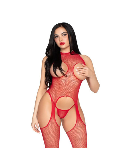 LEG AVENUE - 89374 CUPLESS BODYSTOCKING AND PANTY RED - ONE SIZE