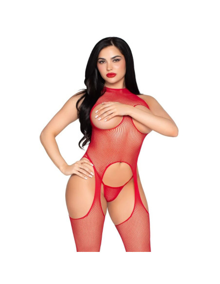 LEG AVENUE - 89374 BODYSTOCKING IR KELNAITĖS BE KAUŠELIŲ RAUDONOS SPALVOS - VIENAS DYDIS