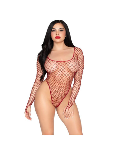 LEG AVENUE - 89377 HIGH-CUT INDUSTRIAL NET BODYSUIT RED - ONE SIZE