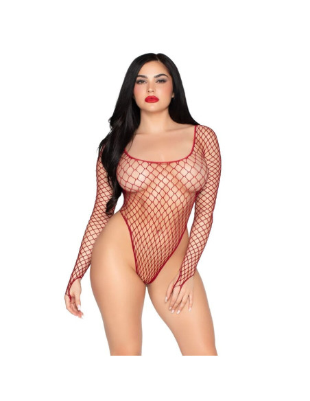 LEG AVENUE - 89377 HIGH-CUT INDUSTRIAL NET BODYSUIT RED - ONE SIZE