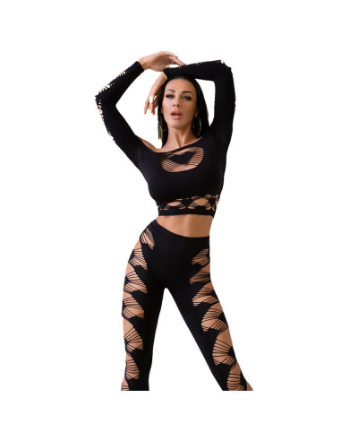 CHILIROSE - CR 4436 TOP and LEGGINS BLACK S-L