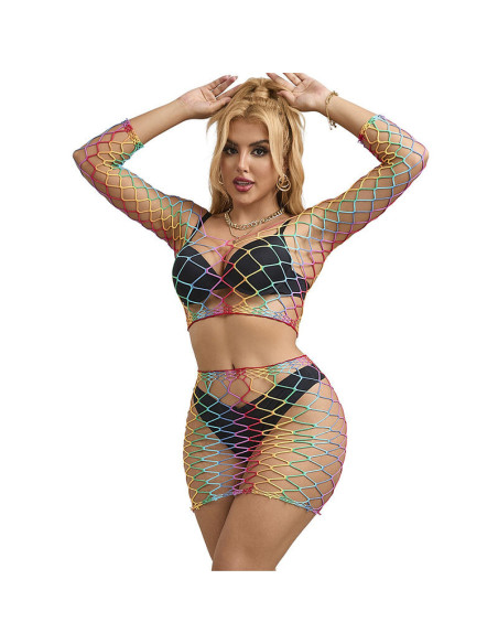 SUBBLIME - 952440 2-PIECE FISHNET SET LONG SLEEVE RAINBOW ONE SIZE