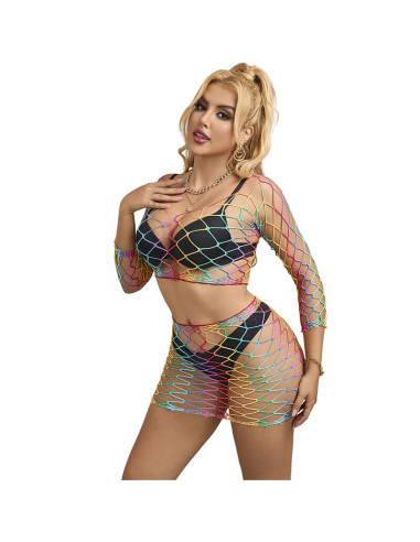 SUBBLIME - 952440 2-PIECE FISHNET SET LONG SLEEVE RAINBOW ONE SIZE