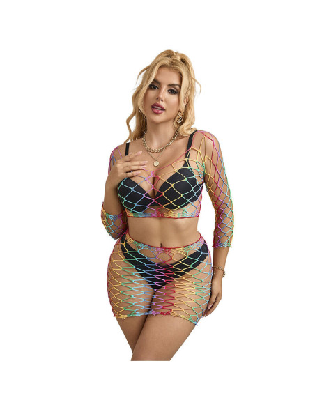 SUBBLIME - 952440 2-PIECE FISHNET SET LONG SLEEVE RAINBOW ONE SIZE
