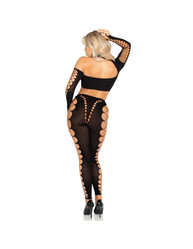 LEG AVENUE - CROP TOP AND LEGGINGS CUT-OUT SEAMLESS BLACK