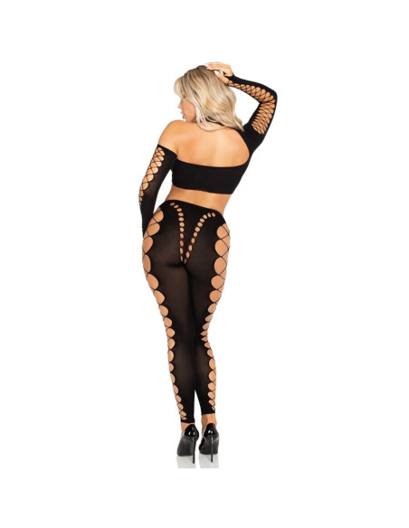 LEG AVENUE - CROP TOP AND LEGGINGS CUT-OUT SEAMLESS BLACK