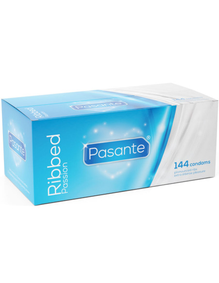 PASANTE - Briaunoti „Passion“ prezervatyvai, dėžutėje 144 vienetai