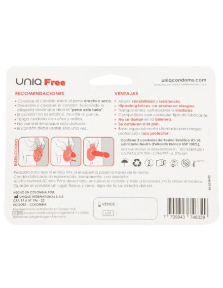 UNIQ - FREE LATEX FREE CONDOMS WITH PROTECTIVE RING 3 UNITS