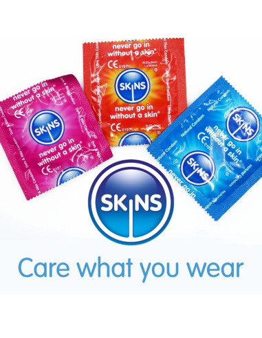 SKINS - ĮVAIRIŲ PREMIUM KLASĖS PREZERVATYVŲ PAKUOTĖ, 4 vnt.