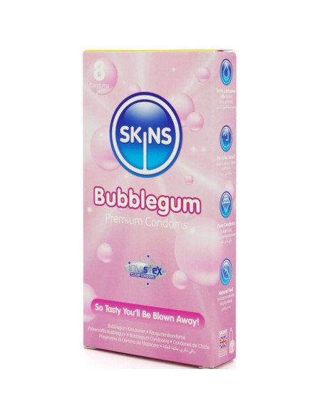 SKINS - BUBBLEGUM PREMIUM PREZERVATYVŲ PAKUOTĖ, 8 vnt.