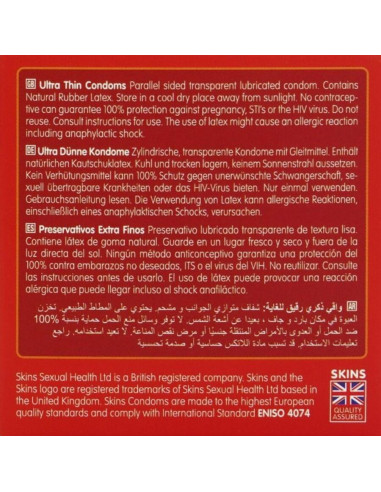 SKINS - itin ploni aukščiausios kokybės prezervatyvai, 4 vnt. pakuotė