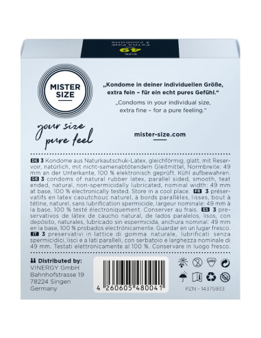 MISTER SIZE - CONDOM SIZE S 49 MM (3 UNITS)