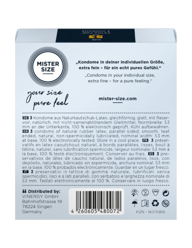 MISTER SIZE - PREZERVATYVŲ DYDIS M 53 MM (3 VIENETAI)