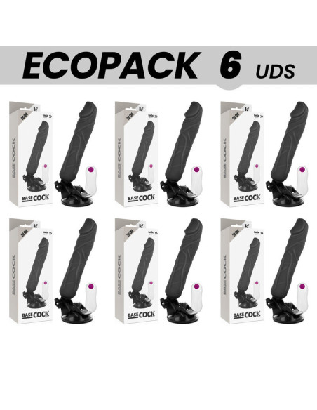 ECOPACK 6 VIENETAI - BASECOCK REALISTINIS VIBRATORIUS SU NUOTOLINIO VALDYMO PULTELIU, JUODAS, 20 CM -O- 4 CM
