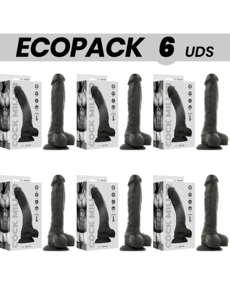 ECOPACK 6 VIENETAI - COCK MILLER SILICONE TANKIO JUODAS COCKSIL 19,5 CM