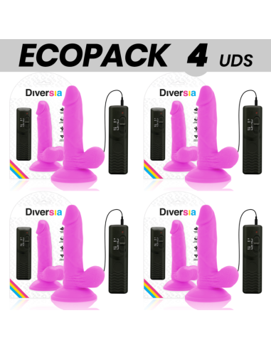 ECOPACK 6 UNITS - DIVERSIA FLEXIBLE VIBRATING DILDO PURPLE 17 CM -O- 3.3 CM