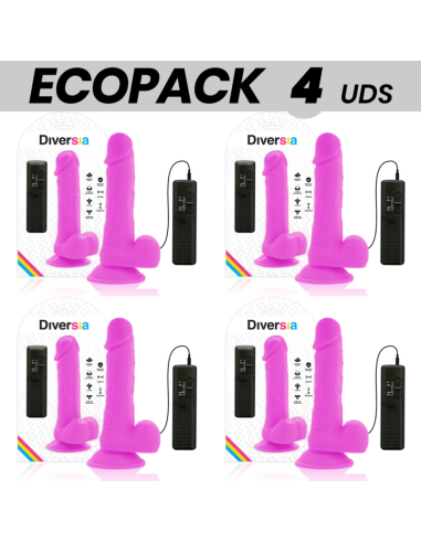 ECOPACK 6 UNITS - DIVERSIA FLEXIBLE VIBRATING DILDO PURPLE 20.5 CM -O- 4.2 CM