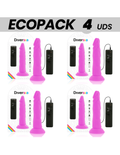 ECOPACK 6 UNITS - DIVERSIA FLEXIBLE VIBRATING DILDO PURPLE 23 CM -O- 4.3 CM