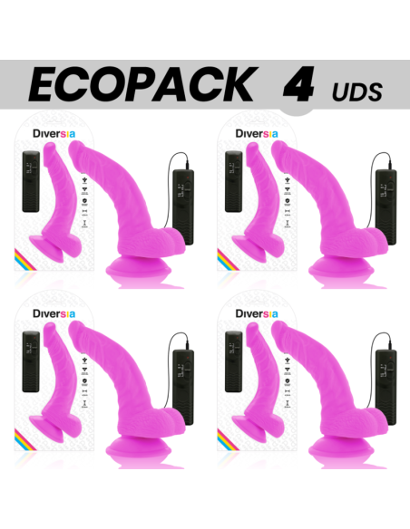 ECOPACK 6 UNITS - DIVERSIA FLEXIBLE VIBRATING DILDO PURPLE 21.5 CM -O- 4.5 CM