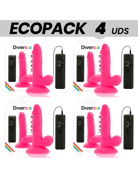 ECOPACK 6 UNITS - DIVERSIA FLEXIBLE VIBRATING DILDO PINK 17 CM -O- 3.3 CM