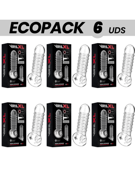 ECOPACK 6 UNITS - VIRILXL EXTENSION AND PENIS SHEATH V15 TRANSPARENT