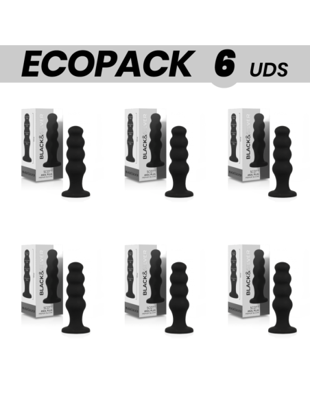 ECOPACK 6 UNITS - BLACKandSILVER SCOTT ANAL PLUG PREMIUM SILICONE BLACK