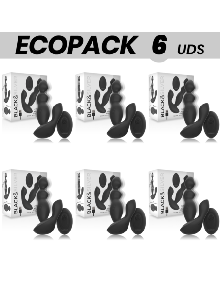 ECOPACK 6 UNITS - BLACKandSILVER CORA ANAL PLUG SILICONE REMOTE CONTROL