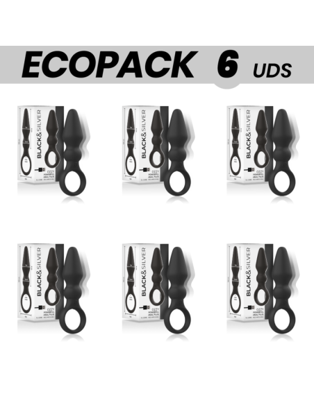 ECOPACK 6 UNITS - BLACKandSILVER OZZY POWERFUL SILICONE ANAL PLUG