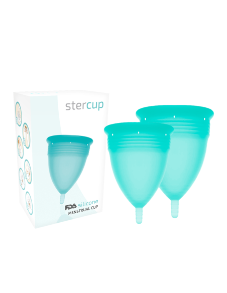 STERCUP - FDA patvirtinta silikoninė menstruacinė taurelė, pakuotės dydis SL, akvamarino spalvos