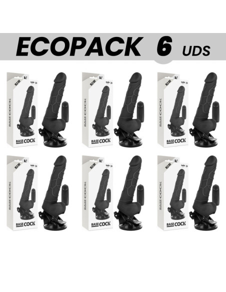 ECOPACK 6 VIENETAI - BASECOCK REALISTINIS VIBRATORIUS SU NUOTOLINIO VALDYMO VALDYMU, JUODAS, 18,5 CM -O- 4CM